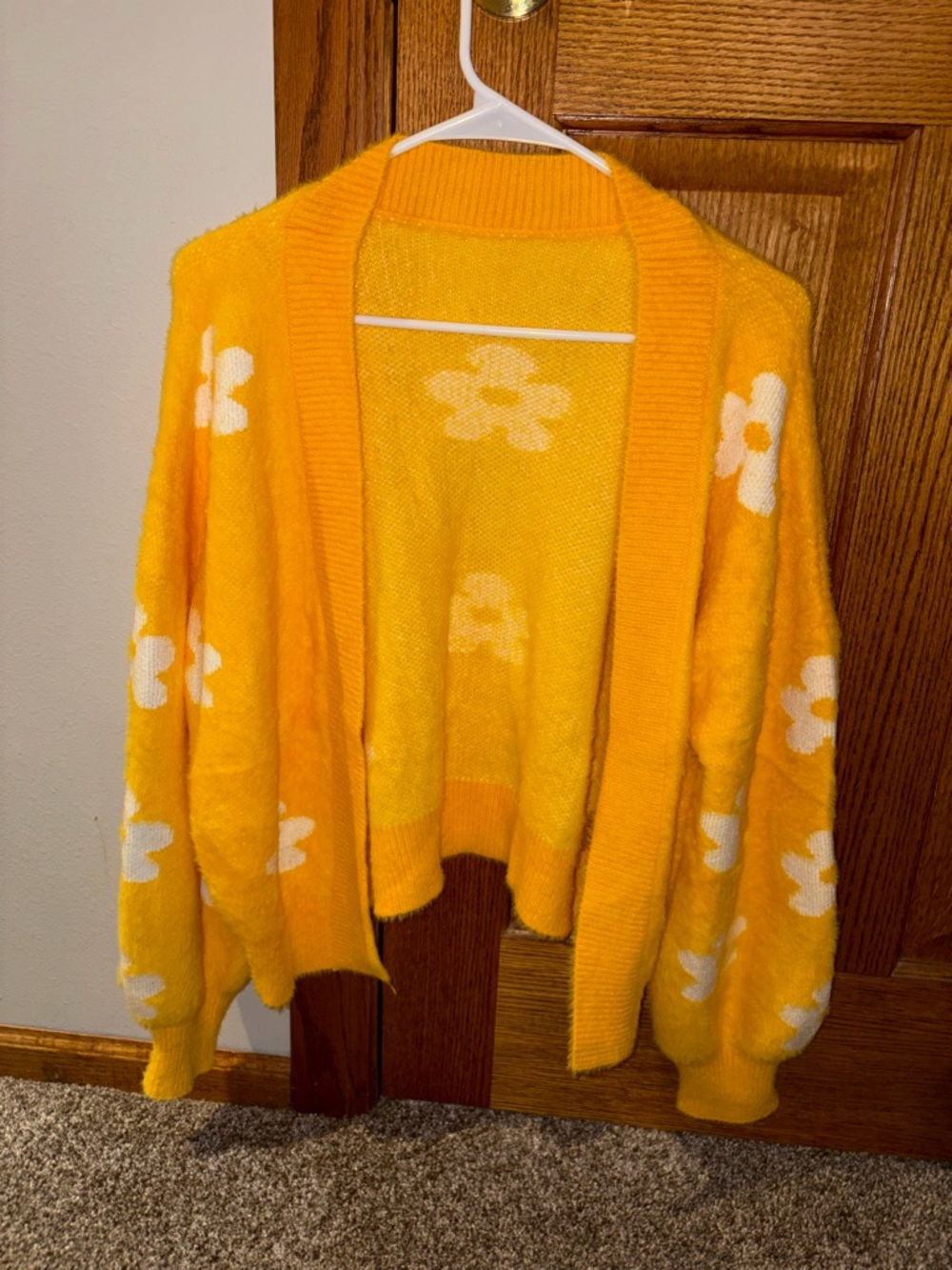 Yellow Floral Open-Front Women's Sweater Cardigan
